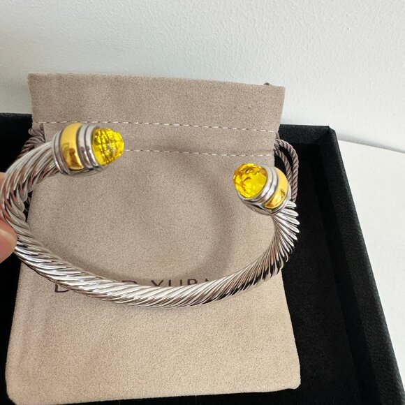 David Yurman sterling silver 7mm Cable Citrine Bracelet with 14K Gold - Picture 3 of 6